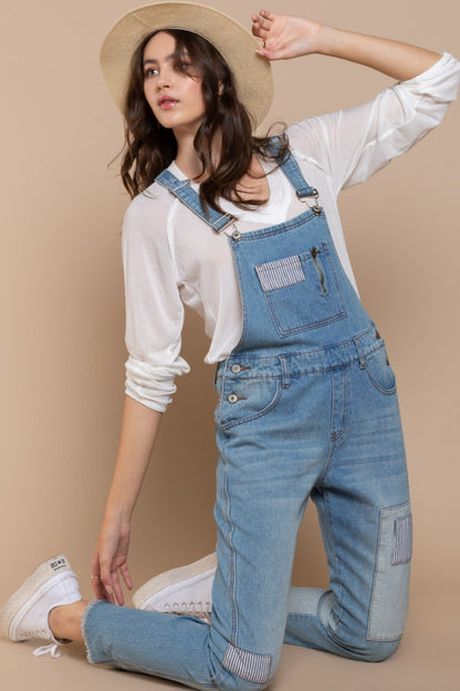 POL Front Chest Zipper Slim Leg Denim Overalls - UrbanEthereal