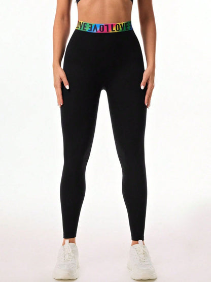 Letter Printed High Waist Active Leggings - UrbanEthereal