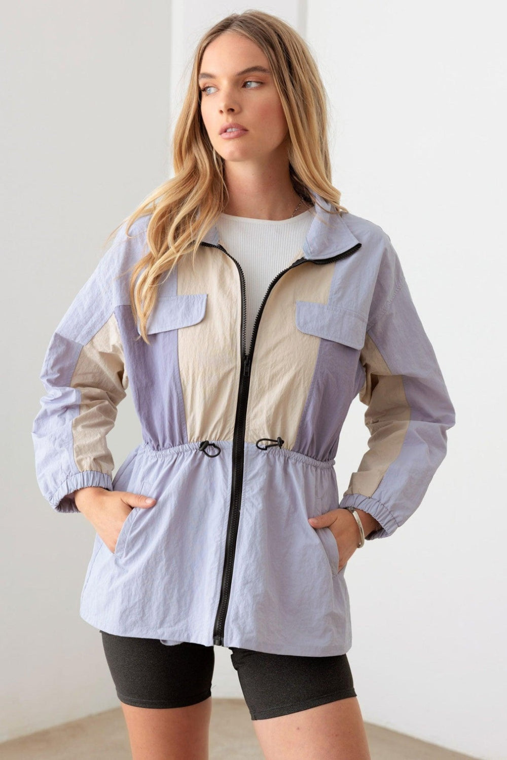 Le Lis Color Block Collared Wind Breaker Jacket - UrbanEthereal