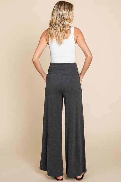 Culture Code Wide Waistband High Waist Wide Leg Pants - UrbanEthereal