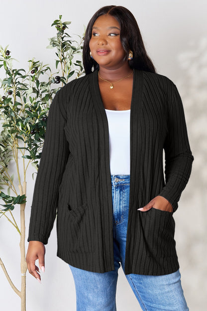 Basic Bae Full Size Ribbed Open Front Cardigan with Pockets - UrbanEthereal