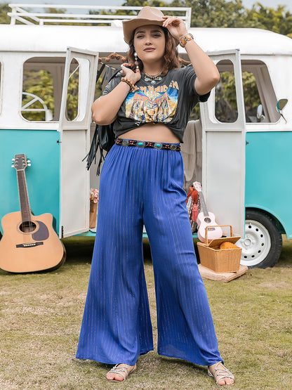 Plus Size Striped Wide-Leg Pants - UrbanEthereal