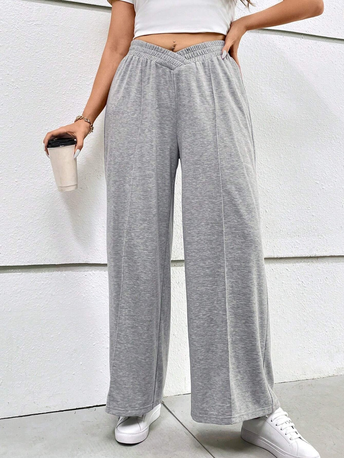Plus Size Elastic Waist Wide Leg Pants - UrbanEthereal
