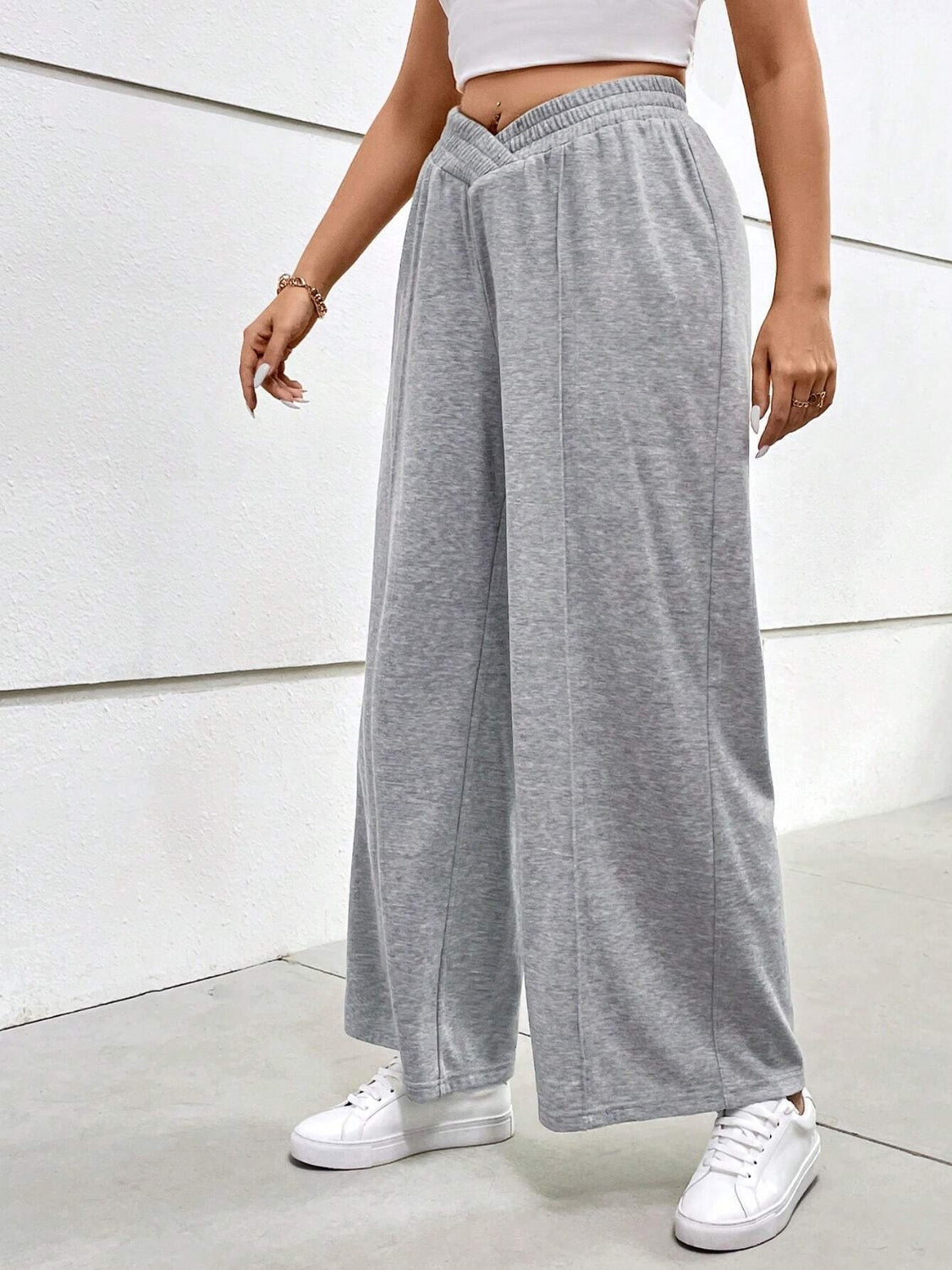 Plus Size Elastic Waist Wide Leg Pants - UrbanEthereal