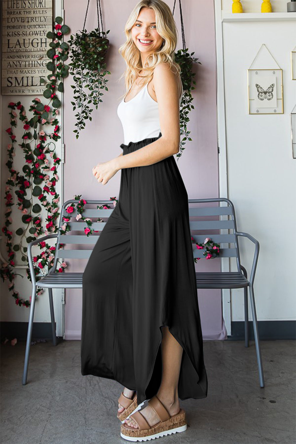 Heimish Full Size Frill Slit High Waist Wide Leg Pants - UrbanEthereal