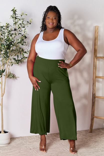 Double Take Full Size Smocked Wide Waistband Wide Leg Pants - UrbanEthereal