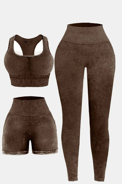 3 Piece Washed Square Neck Wide Strap Active Set - UrbanEthereal
