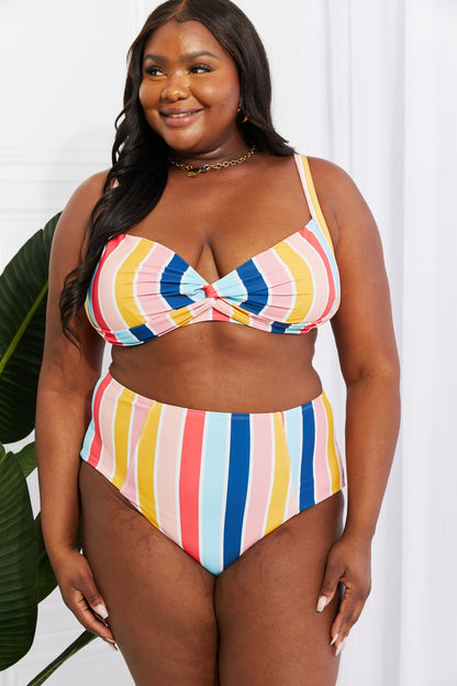 Marina West Swim Take A Dip Twist High-Rise Bikini in Stripe - UrbanEthereal