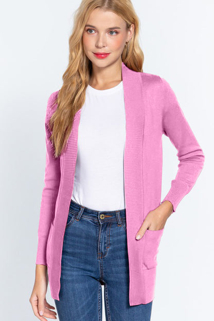 ACTIVE BASIC Ribbed Trim Open Front Cardigan - UrbanEthereal