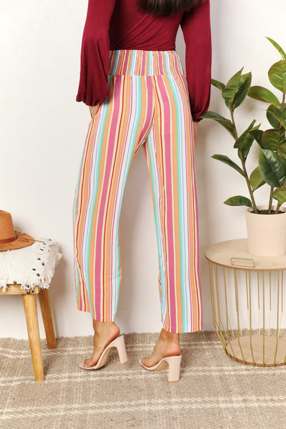 Double Take Striped Smocked Waist Pants with Pockets - UrbanEthereal