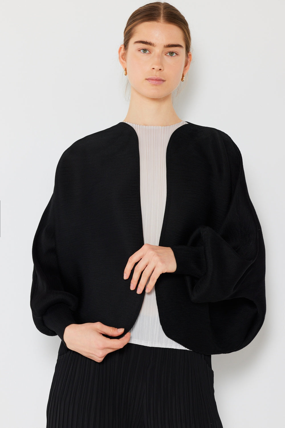 Marina West Swim Rib Pleated Puff Sleeve Bolero Cardigan - UrbanEthereal