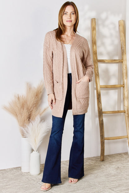Hailey & Co Full Size Cable-Knit Pocketed Cardigan - UrbanEthereal