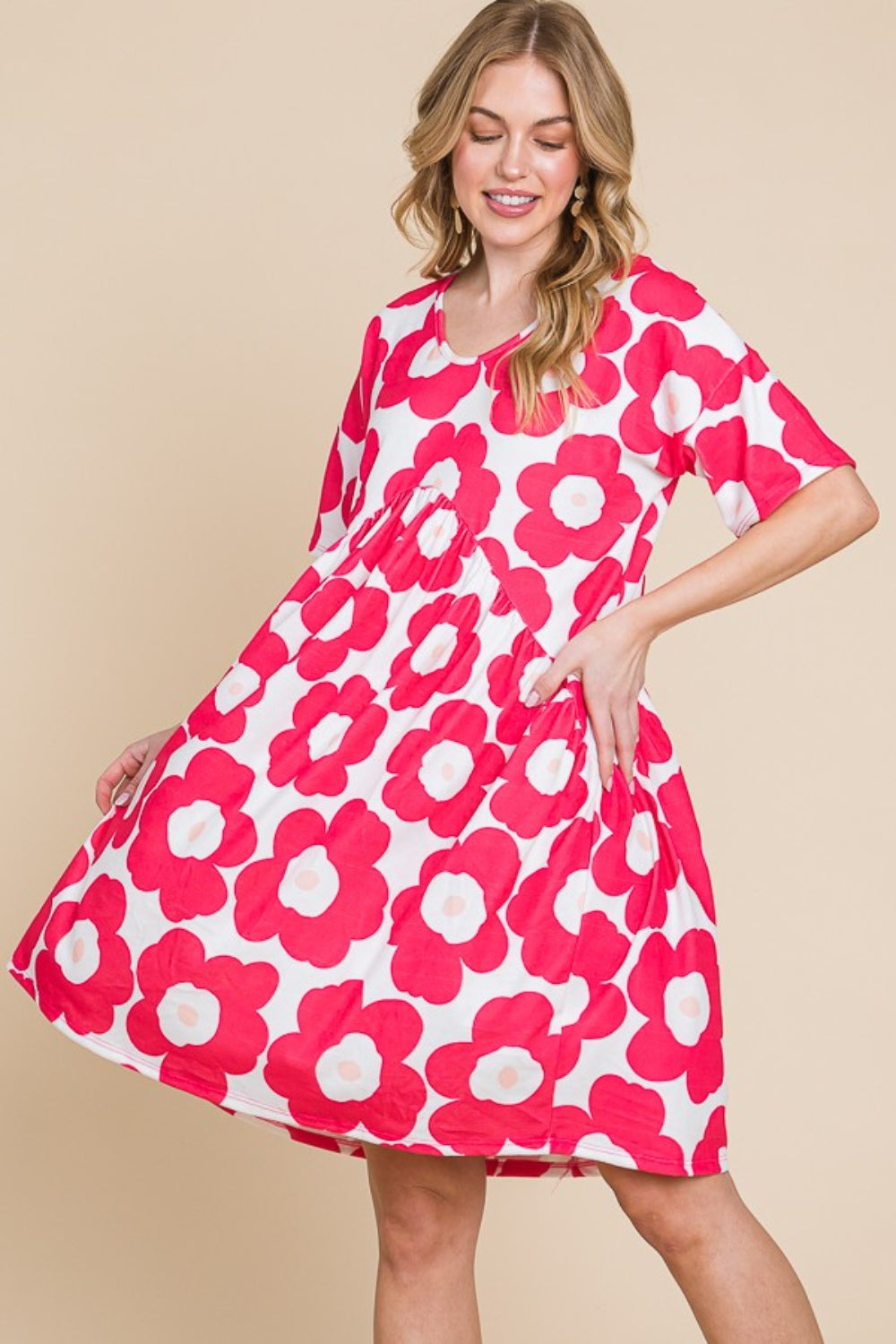 BOMBOM Flower Print Ruched Dress - UrbanEthereal