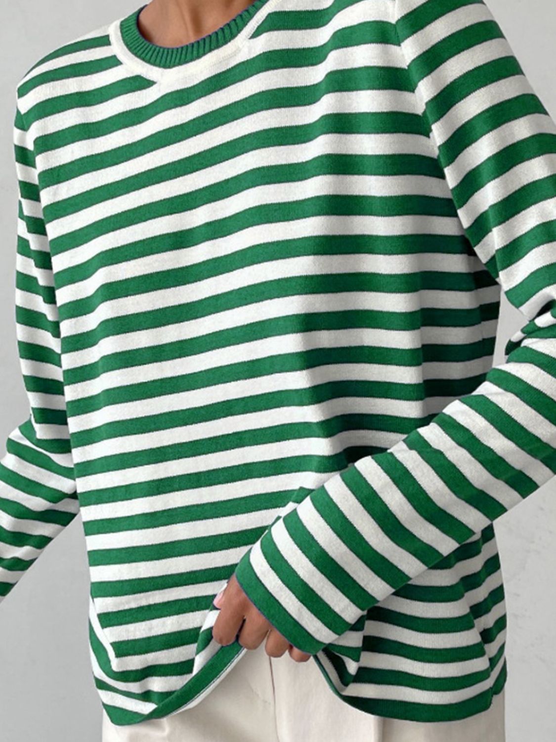 Striped Round Neck Long Sleeve Sweater