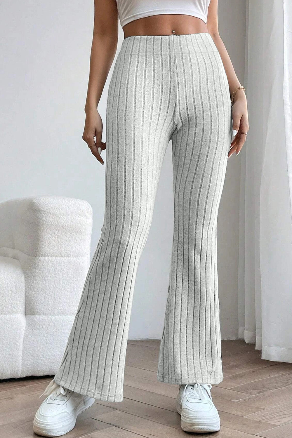 Basic Bae Full Size Ribbed High Waist Flare Pants - UrbanEthereal