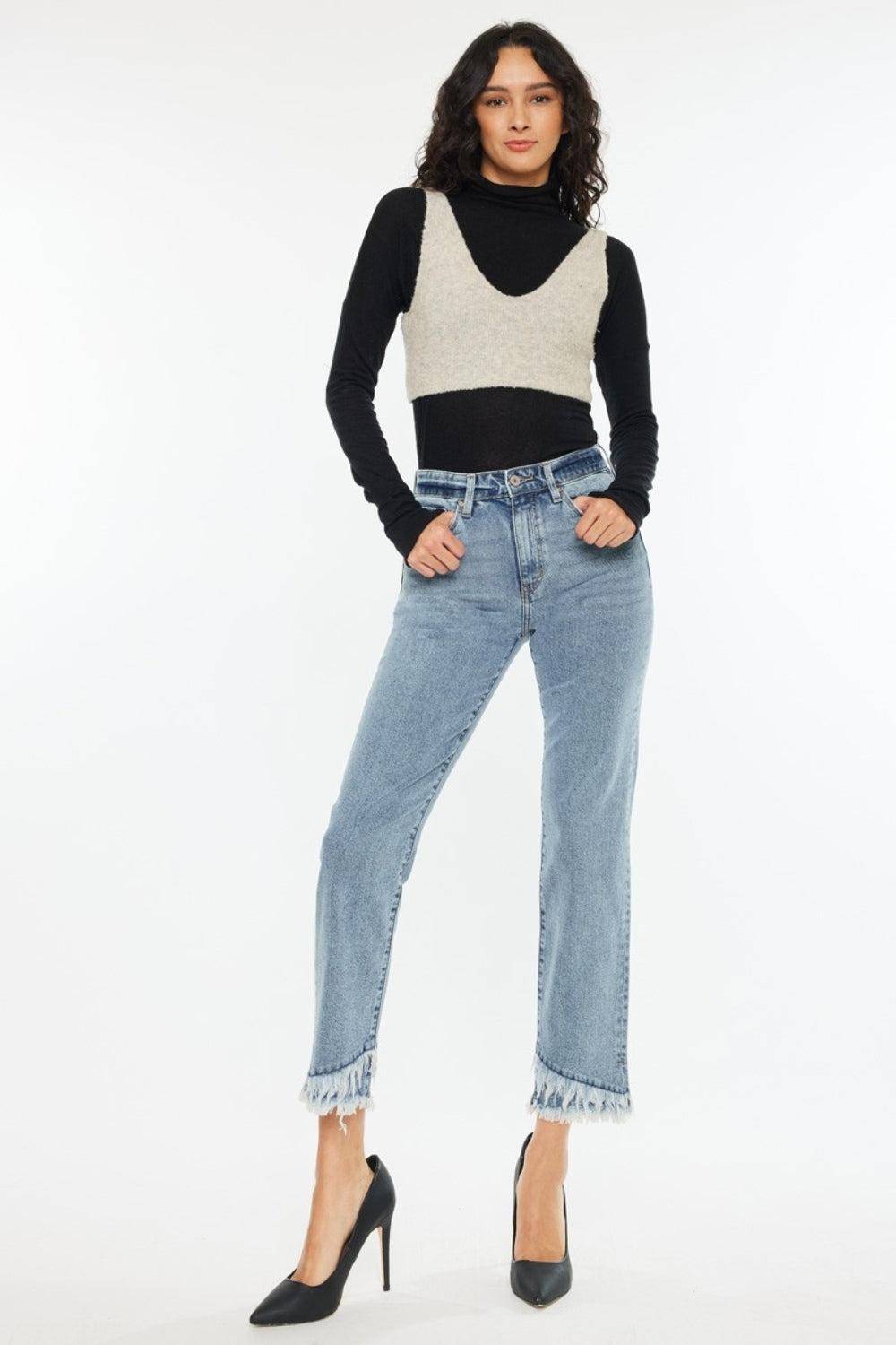 Kancan Raw Hem High Rise Straight Jeans - UrbanEthereal