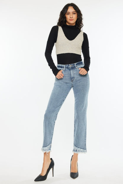 Kancan Raw Hem High Rise Straight Jeans - UrbanEthereal