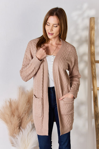 Hailey & Co Full Size Cable-Knit Pocketed Cardigan - UrbanEthereal