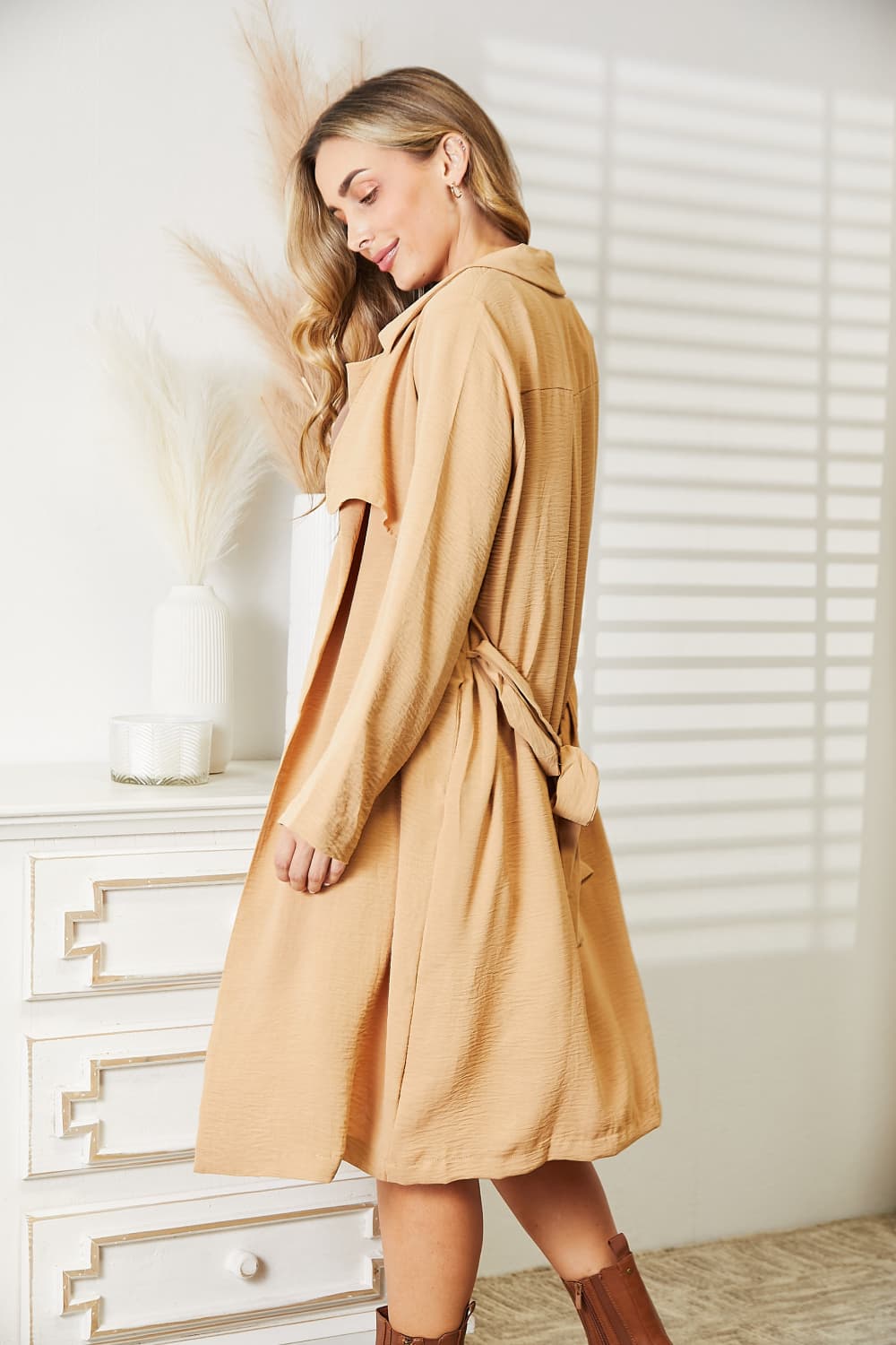 Culture Code Full Size Tied Trench Coat with Pockets - UrbanEthereal