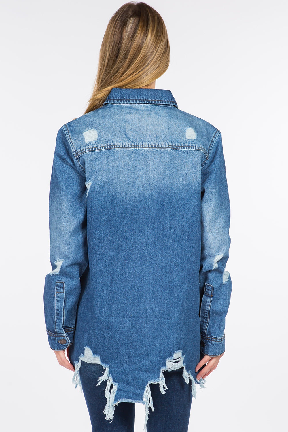 American Bazi Distressed Frayed Hem Denim Jacket - UrbanEthereal