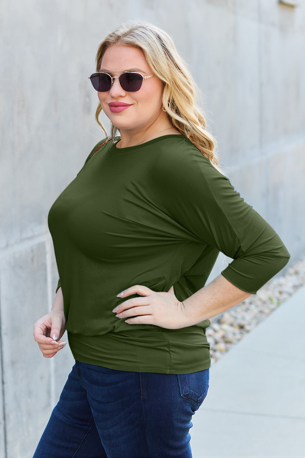 Basic Bae Full Size Round Neck Batwing Sleeve Top - UrbanEthereal