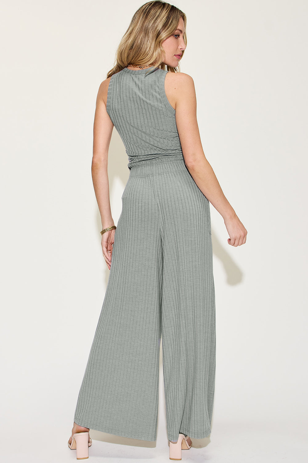 Basic Bae Full Size Ribbed Tank and Wide Leg Pants Set - UrbanEthereal