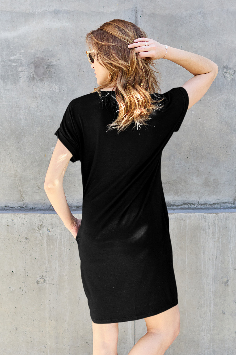 Basic Bae Bamboo Full Size Round Neck Short Sleeve Dress with Pockets - UrbanEthereal