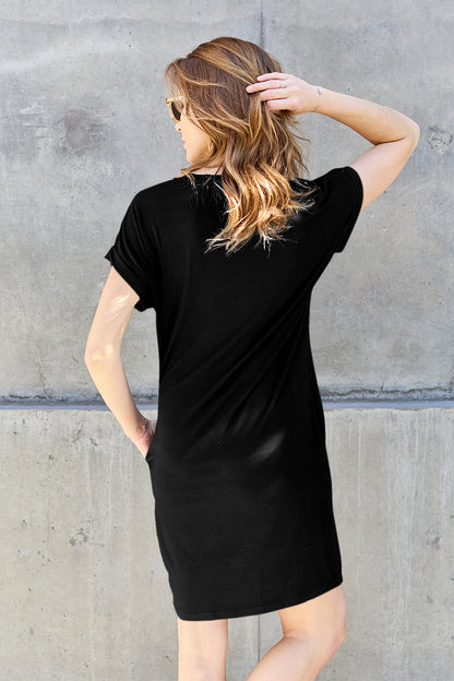 Basic Bae Bamboo Full Size Round Neck Short Sleeve Dress with Pockets - UrbanEthereal