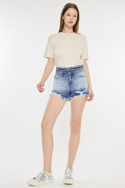 Kancan High Rise Frayed Hem Denim Shorts - UrbanEthereal