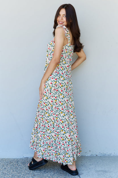Doublju In The Garden Ruffle Floral Maxi Dress in Natural Rose - UrbanEthereal