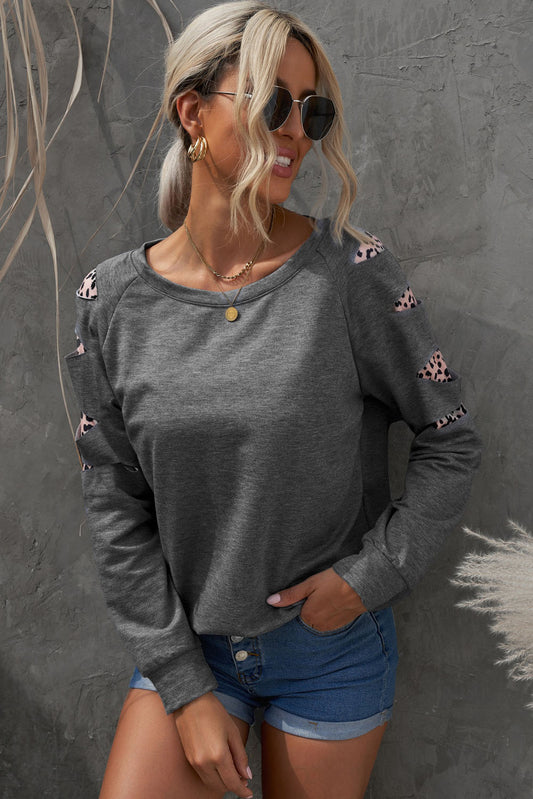 Leopard Patchwork Raglan Sleeve Sweatshirt