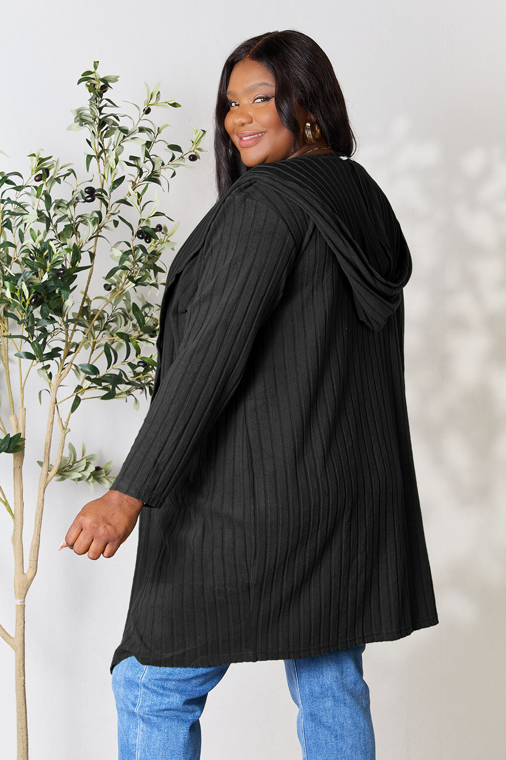 Basic Bae Full Size Hooded Sweater Cardigan - UrbanEthereal