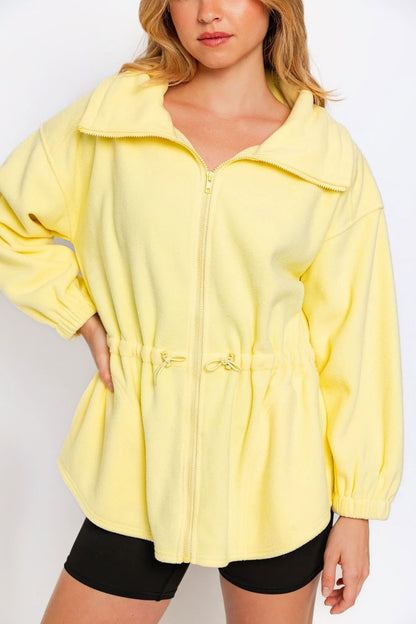 Le Lis Zip Up Waist Drawstring Soft Fleece Jacket - UrbanEthereal