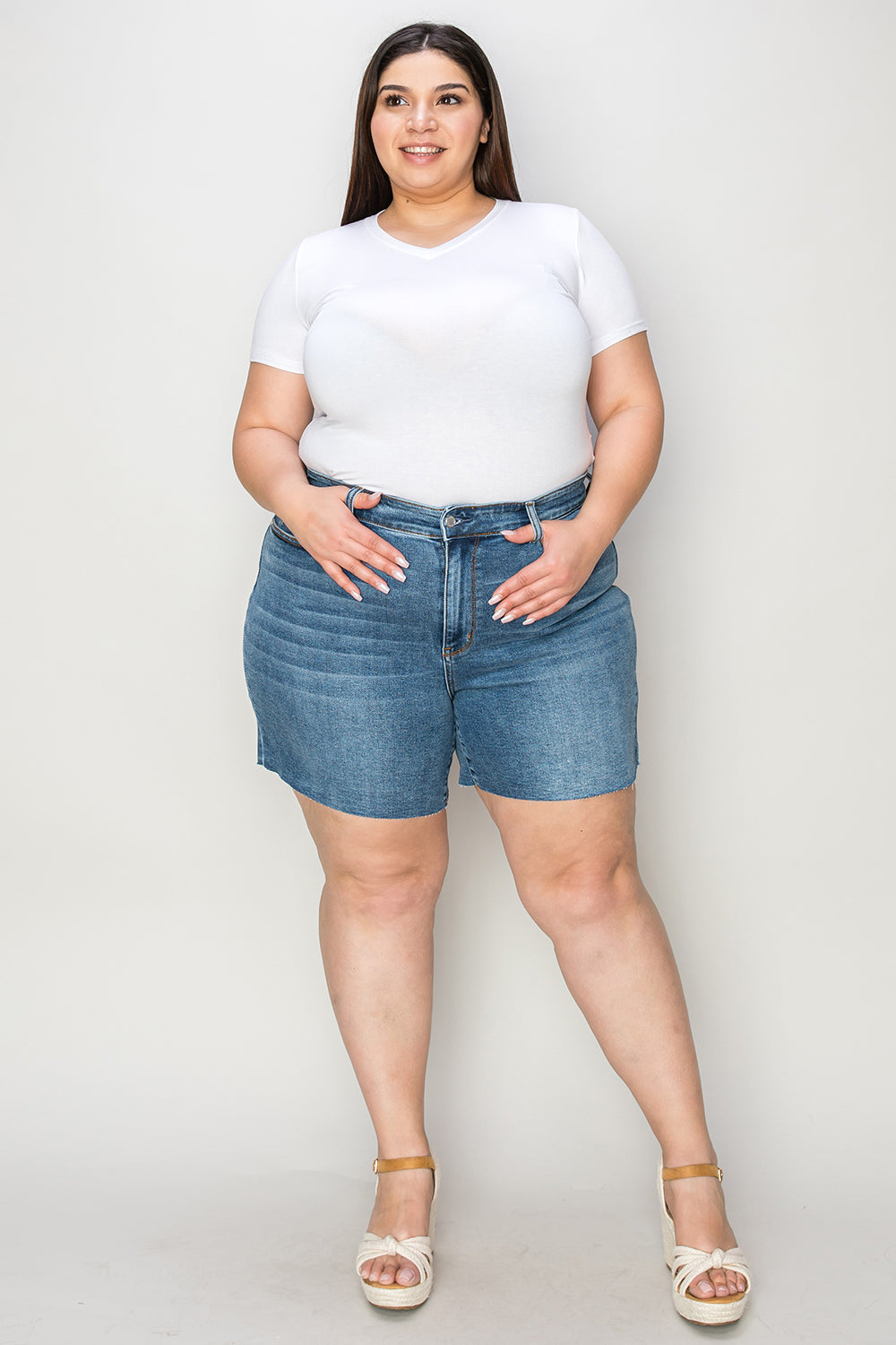 Judy Blue Full Size High Waist Slim Denim Shorts - UrbanEthereal