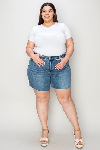 Judy Blue Full Size High Waist Slim Denim Shorts - UrbanEthereal