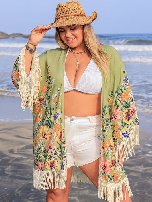 Plus Size Fringe Open Front Cover-Up - UrbanEthereal