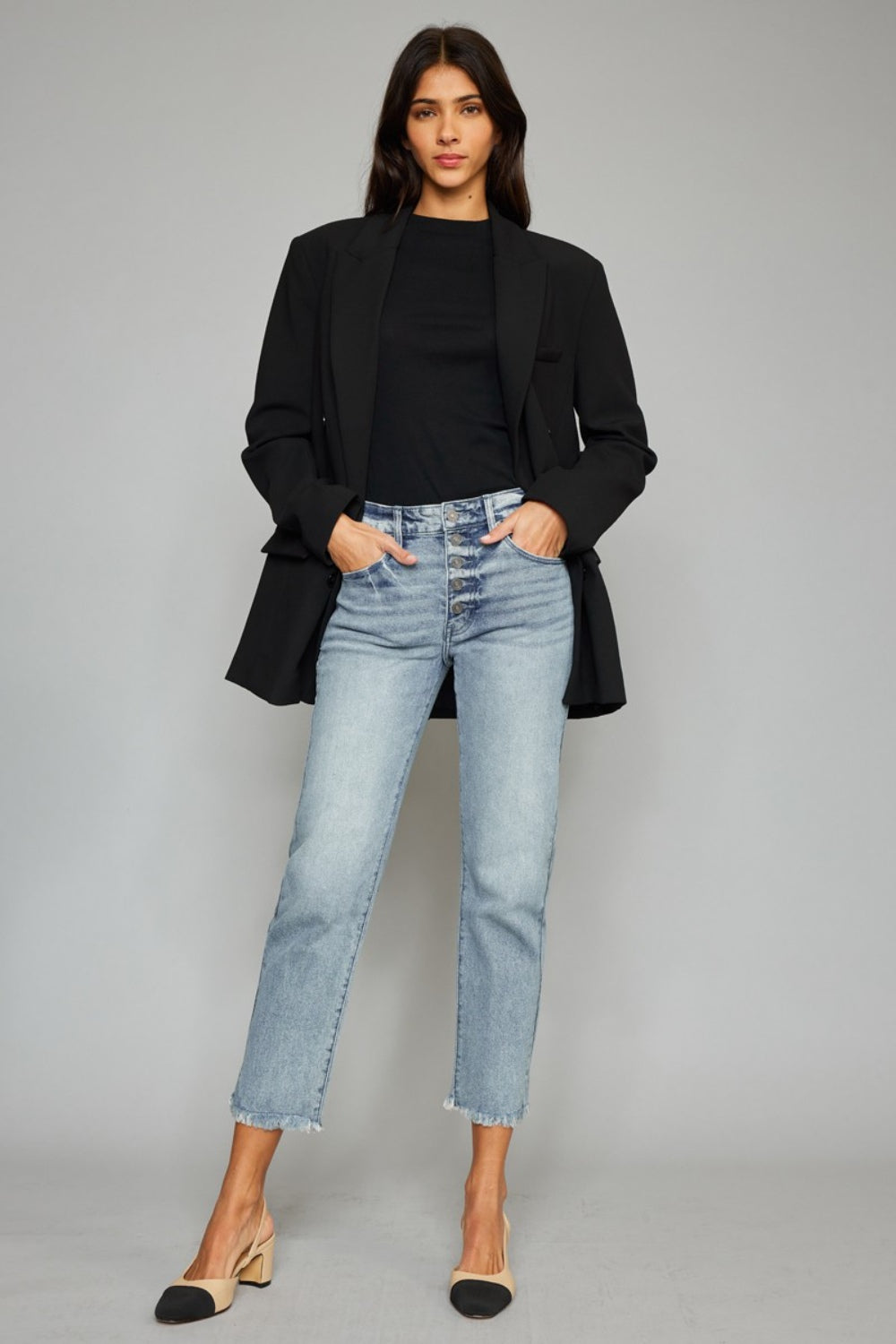 Kancan High Waist Button Fly Raw Hem Cropped Straight Jeans - UrbanEthereal