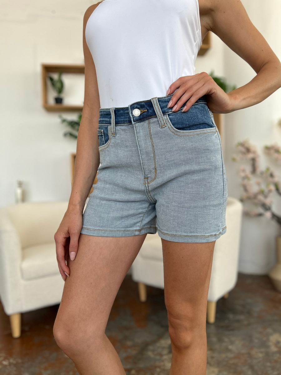 Judy Blue Full Size Color Block Denim Shorts - UrbanEthereal