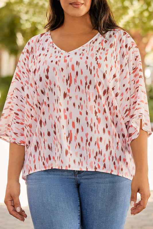 Plus Size Printed V-Neck Blouse - UrbanEthereal