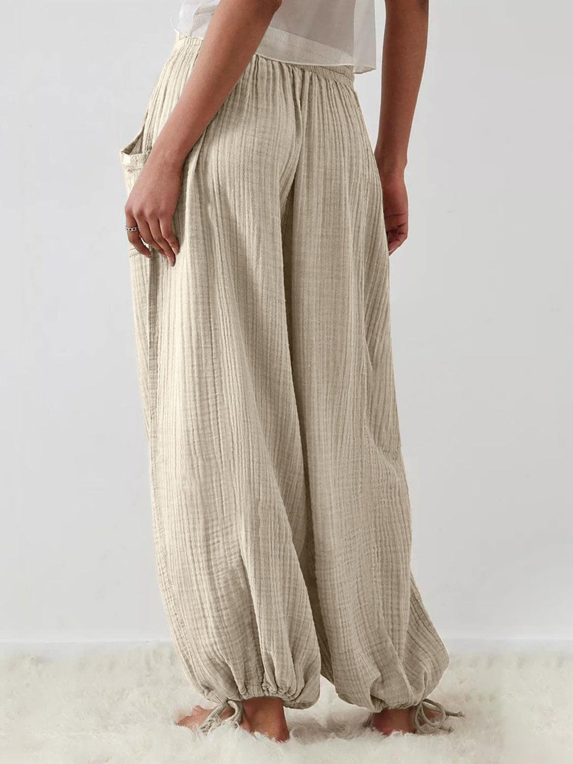 Textured Tied Pants with Pockets