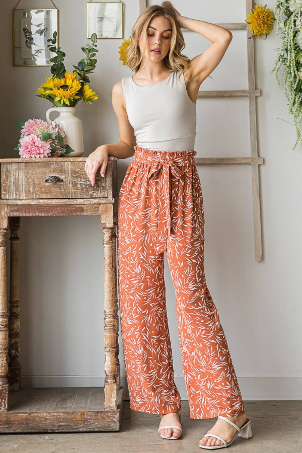 Heimish Full Size Printed Tied Straight Casual Pants - UrbanEthereal