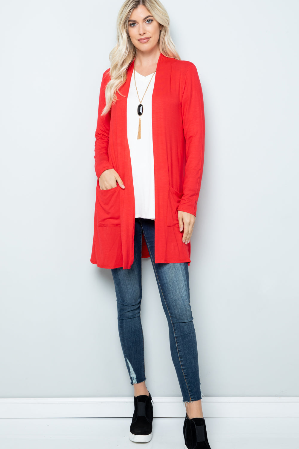Celeste Full Size Open Front Cardigan with Pockets - UrbanEthereal