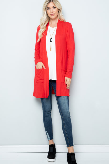 Celeste Full Size Open Front Cardigan with Pockets - UrbanEthereal