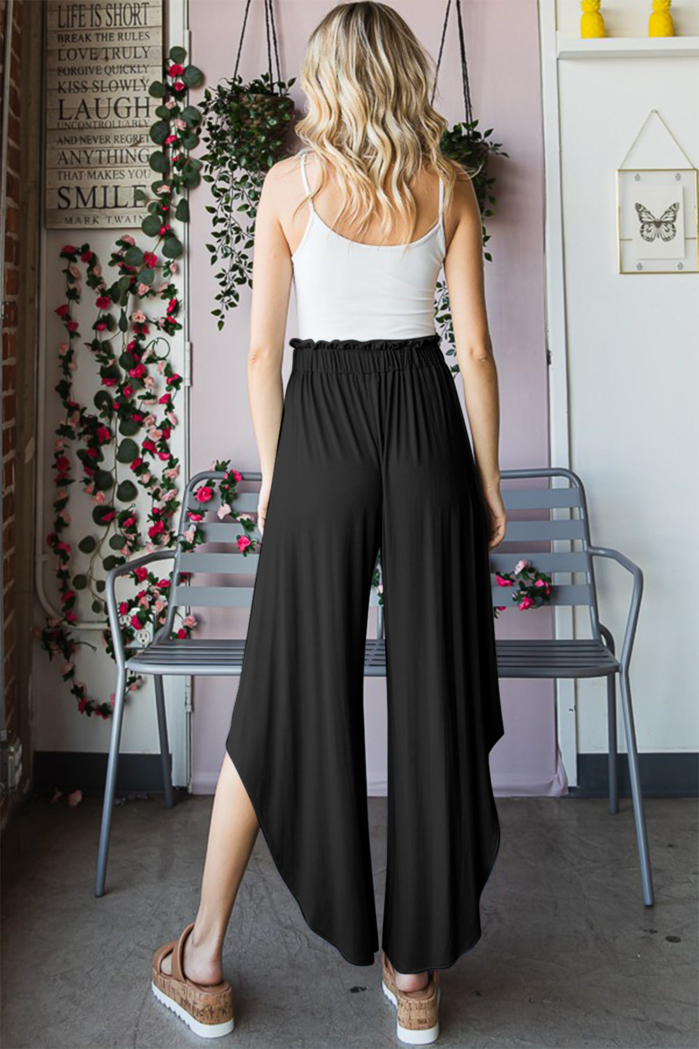 Heimish Full Size Frill Slit High Waist Wide Leg Pants - UrbanEthereal