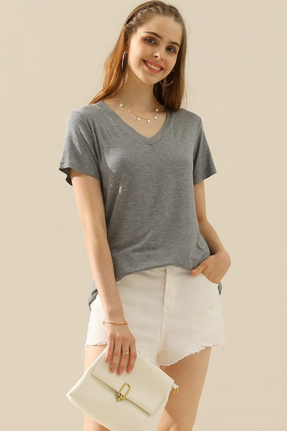 Ninexis Full Size V-Neck Short Sleeve T-Shirt - UrbanEthereal