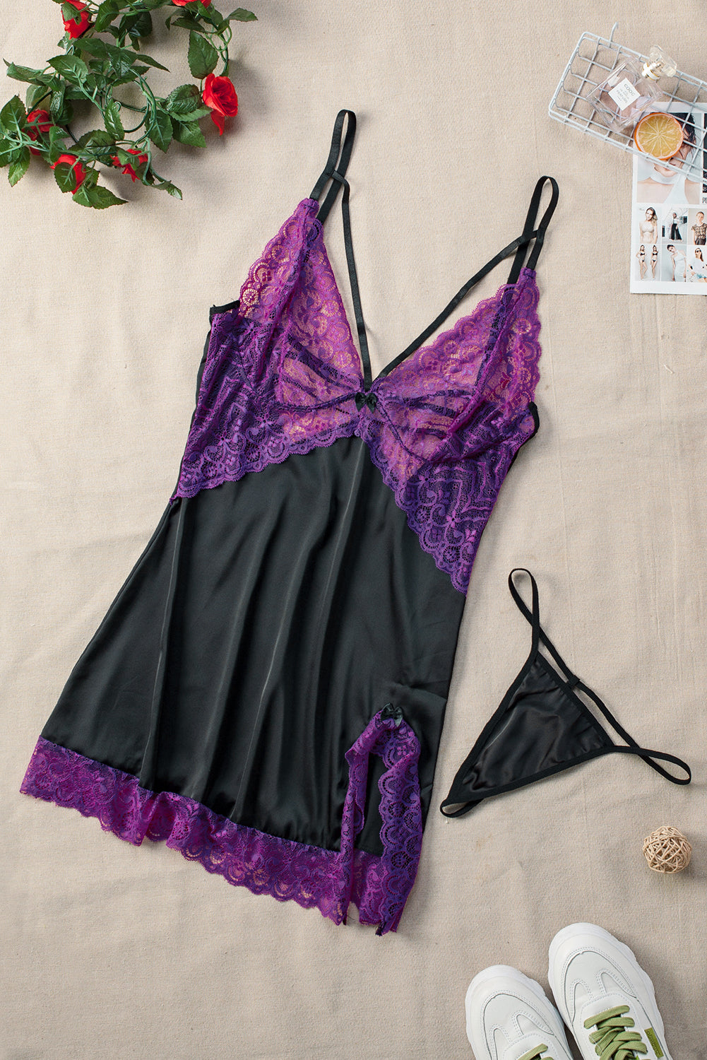 Lace Spice Satin Babydoll with Slit - UrbanEthereal