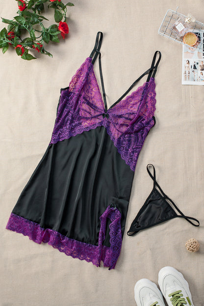Lace Spice Satin Babydoll with Slit - UrbanEthereal