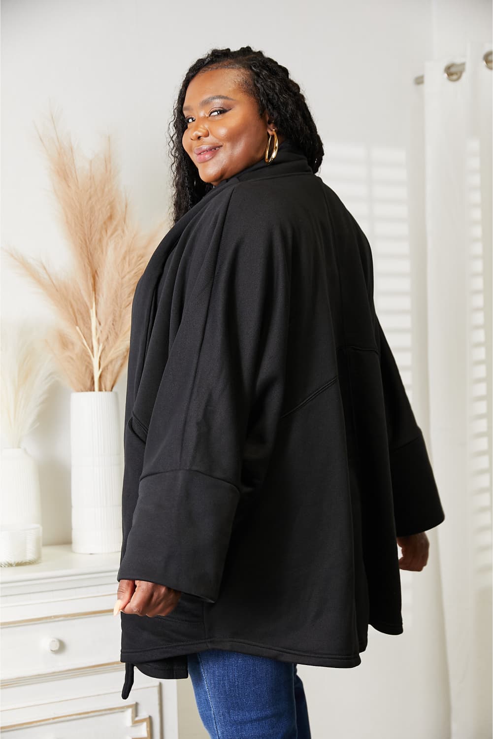 HEYSON Full Size Open Front Cardigan with Scarf Design - UrbanEthereal