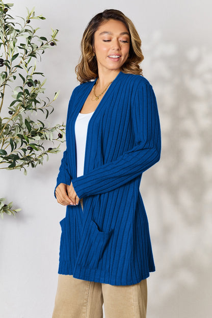 Basic Bae Full Size Ribbed Open Front Cardigan with Pockets - UrbanEthereal