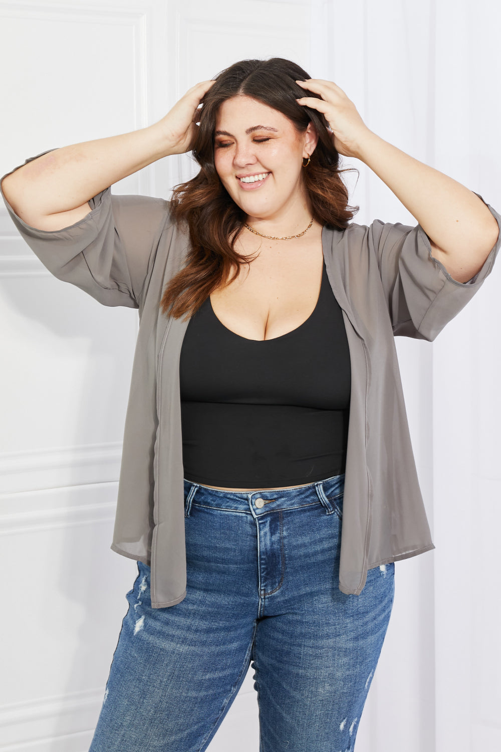 Melody Just Breathe Full Size Chiffon Kimono in Grey - UrbanEthereal